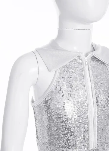 Vista 3 de Loyan Leotardo de gimnasia con lentejuelas metálicas brillantes para niñas y niñas, con parte inferior de campana y cuerpo completo, traje de ballet