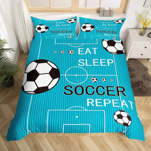 Vista 16 de jejeloiu Juego de ropa de cama de fútbol para niños, tamaño individual, juego de funda de edredón de fútbol para niños y niñas, funda de edredón