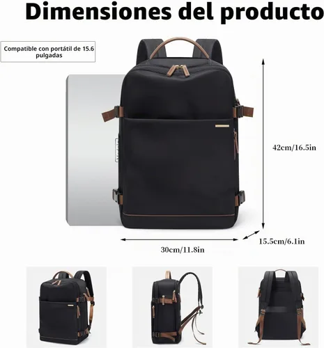 Vista 9 de GOLF SUPAGS Mochila para laptop con compartimento separado para laptop de 15.6 pulgadas, bolsa de computadora de gran capacidad para mujeres Negro