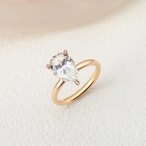 Vista 2 de Anillo de moissanita de 3.0 quilates, anillo de boda en forma de pera, anillos solitarios de plata de ley 925, anillo de compromiso de corte de pera