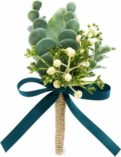 Vista 15 de ChezMax Ramillete artificial de flores hechas a mano con clip y cinta, 4 unidades para novia, novio, boda, fiesta de graduación