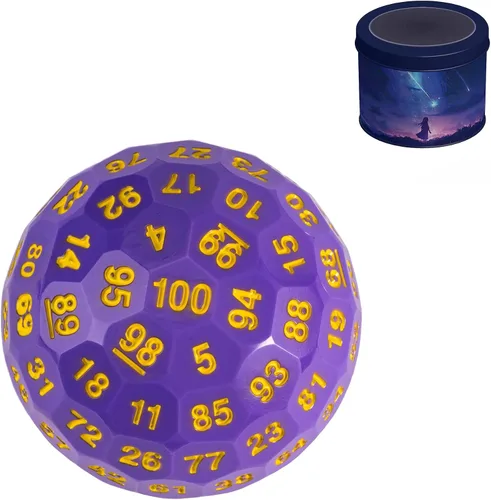 Vista 11 de Dados poliédricos mejorados de 100 caras (D100), 1.969 in, fuente negra/roja, dado único, dados de juego D&D, lata de almacenamiento de metal