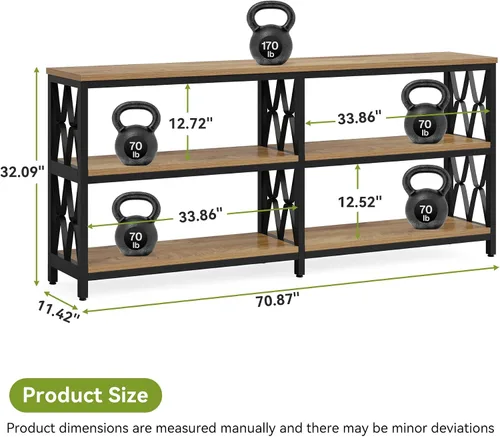 Vista 2 de LITTLE TREE Mesa consola con estantes de almacenamiento, mesa industrial de 3 niveles de 70.9 pulgadas para sala de estar, mesa larga de vestíbulo