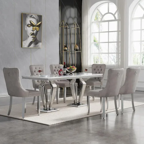 Vista 52 de HomVent - Juego de mesa de comedor de mármol sintético de 68 pulgadas con 4 sillas de terciopelo para cocina Modern Rectangular Faux Marble