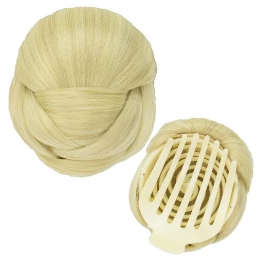 Vista 17 de IMISSU Trenzado Chignon Dancer Hair Donut Hairpieces Scrunchie Claw Hair Moño Updo para bodas y fiestas (M3 rubio ceniza)