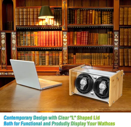 Vista 7 de Bobinadora de reloj de bambú para 2 relojes automáticos grandes a pequeños de Watch Winder Smith