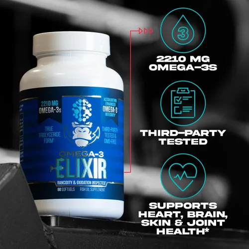 Vista 3 de Gorilla Mind Omega-3 Elixir™ 2210 mg de aceite de pescado en forma de triglicéridos reesterificados EPA, DHA + 2 ácidos grasos Infusión