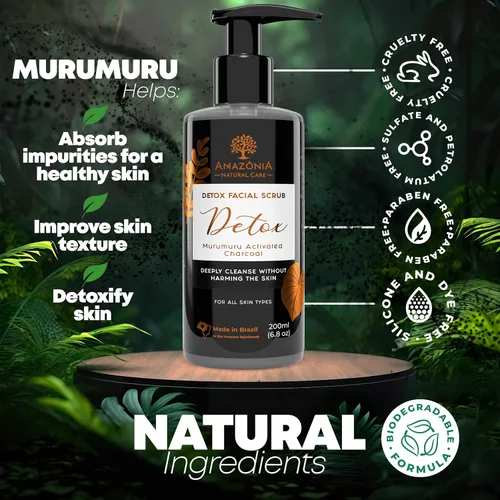 Vista 3 de Lavado facial exfoliante natural para mujeres y hombres, exfoliante facial desintoxicante – exfoliante facial activado carbón desintoxicante lavado