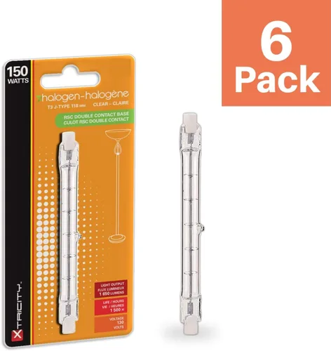 Vista 2 de Xtricity Bombilla halógena T3 de doble extremo con base RSC de 150 W, 1650 lúmenes, 130 V, 2700 K blanco suave, regulable, bombilla halógena