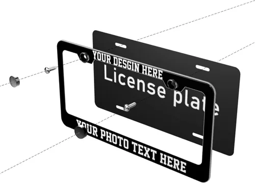 Vista 6 de Paquete de 2 marcos para placa de matrícula personalizados para tu propio automóvil, soporte personalizado para placa de matrícula con texto
