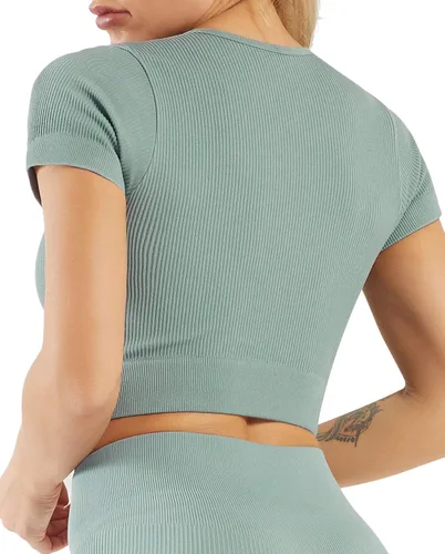 Vista 3 de Conjunto de entrenamiento acanalado sin costuras para mujer