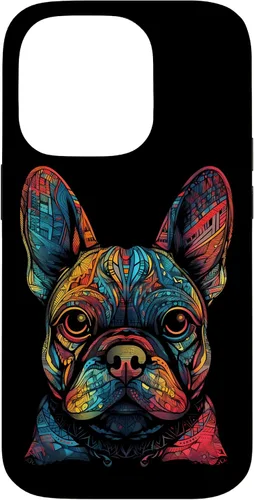 Vista 17 de iPhone 16 Colorful French Bulldog Face Frenchie Dog Lover Funny Black Case