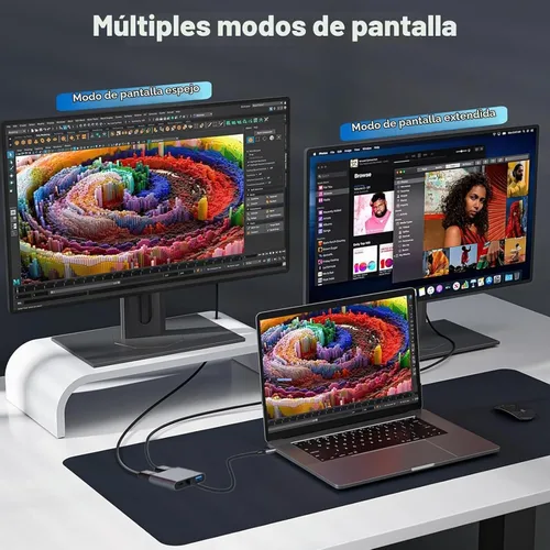 Vista 8 de Adaptador USB C a HDTV dual, adaptador multipuerto USB C de 4K a 60 Hz con 2 HDMI, USB 3.0, 100 W PD, macOS solo permite modo espejo, Windows