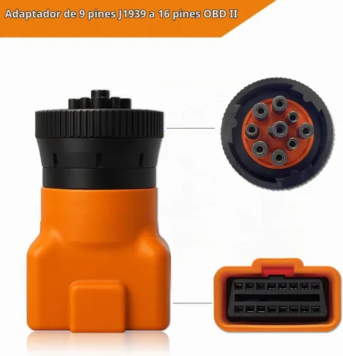 Vista 2 de Adaptador OBD2 de 9 pines J1939 macho a 16 pines, conector de escáner de diagnóstico de camión resistente, compatible con Freightliner, Kenworth