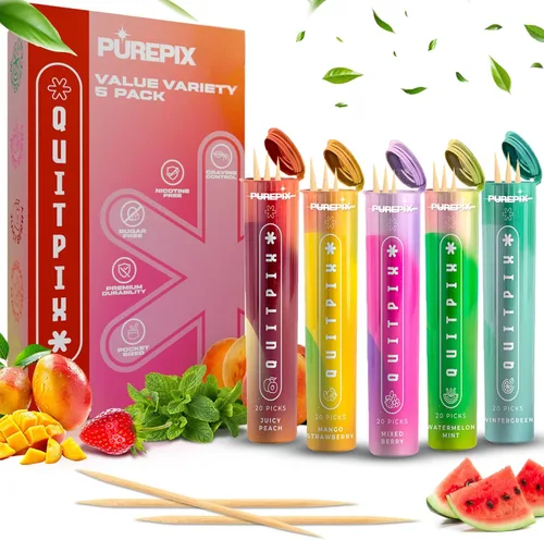 Vista 12 de PurePix QuitPix – Palillos dentales con sabor para apoyo al dejar de fumar, libres de nicotina con L-Teanina y NAC, fijación oral extra gruesa
