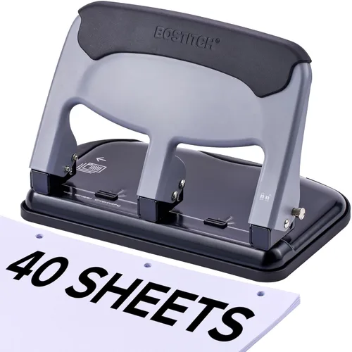 Vista 11 de Bostitch EZ Squeeze - Perforadora resistente de 3 agujeros, capacidad de 40 Negro