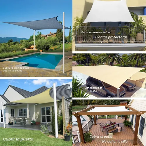 Vista 7 de Toldo tipo vela para patios, pérgolas, patios traseros, jardines y exteriores, rectangular, tela para sombra que bloquea los rayos ultravioleta, 6 x