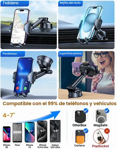 Vista 2 de YRU - Soporte para teléfono de auto con succión de rotación de 360° de Negro