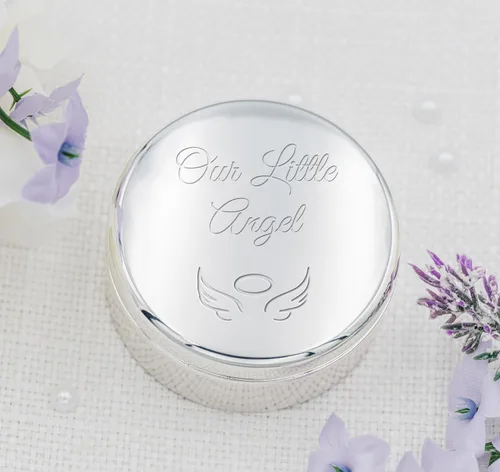 Vista 6 de Cherished Moments - Joyero redondo personalizado con alas de ángel Ángel plateado