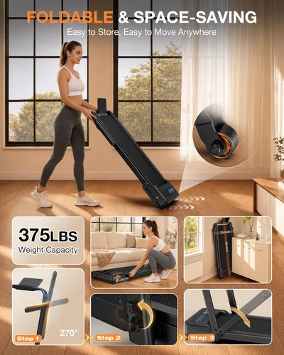 Vista 6 de WELLFIT Auto Incline Walking Pad with Handle Bar, Under Desk Treadmill