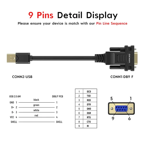 Vista 4 de Adaptador USB a serie RS232 con chipset FTDI - Cable USB 2.0 a serie DB9 hembra para Windows y Mac (6 pies)