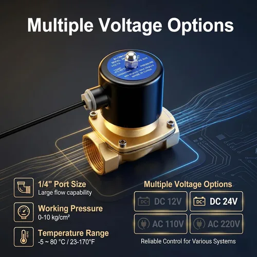 Vista 6 de BAOMAIN Válvula electromagnética eléctrica de latón de 1/4 pulgada, DC 24V normalmente cerrado (NC), válvula neumática de acción directa DN8