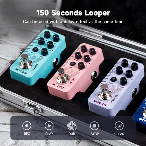 Vista 3 de MOOER Pedal de guitarra D7 Delay con 6 cintas de retardo diferentes y grabación Looper de 150s, función ajustable múltiple, tempo de toque Surpport