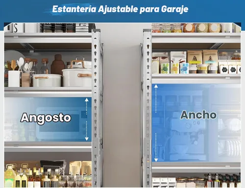 Vista 4 de REIBII Estantería de garaje, estantes de almacenamiento de 4 niveles con carga de 2000 libras, estantería de garaje ajustable resistente, estantes
