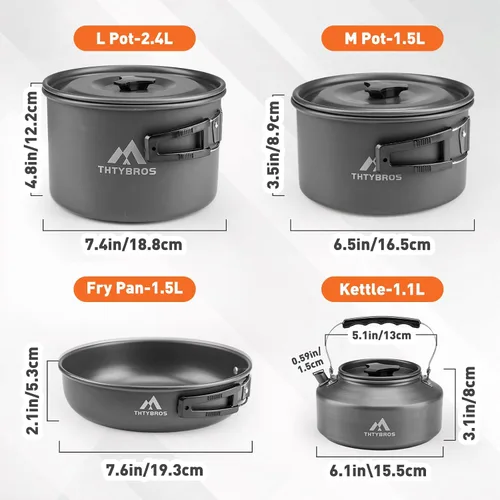 Vista 3 de THTYBROS 27pcs Camping Cooking Set for 2-4 People, Portable Cookware Set with Kettle, Pots & Pans, Stainless Steel Utensils, Plates, Dishware for