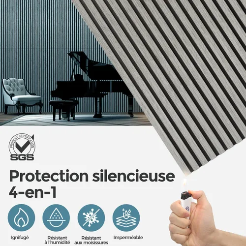 Vista 3 de AKUMAX Paquete de 2 paneles acústicos, listones de madera para pared y techo, paneles de espuma acústica de 96 x 24 pulgadas, paneles de pared 3D