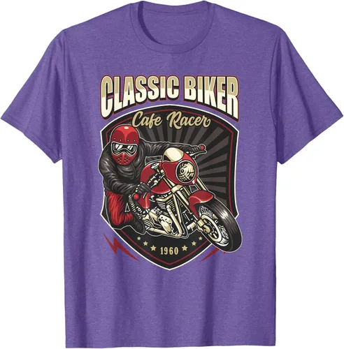 Vista 9 de Camiseta de motocicleta clásica Biker Cafe Racer para hombre, Negro, S