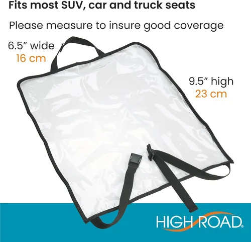 Vista 6 de High Road Protectores transparentes para respaldo de asiento de automóvil con correa inferior ajustable, paquete de 2