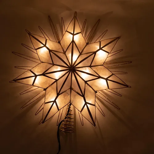 Vista 2 de Kurt Adler Estrella de Capiz Natural de 14 Pulgadas de 7 Puntas Iluminada para la Copa del Árbol