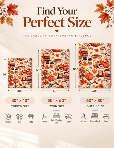Vista 6 de Personalized Fleece&Sherpa Throw Blanket - Cozy Autumn Pumpkin Coffee Books (Fleece, 60 * 80)