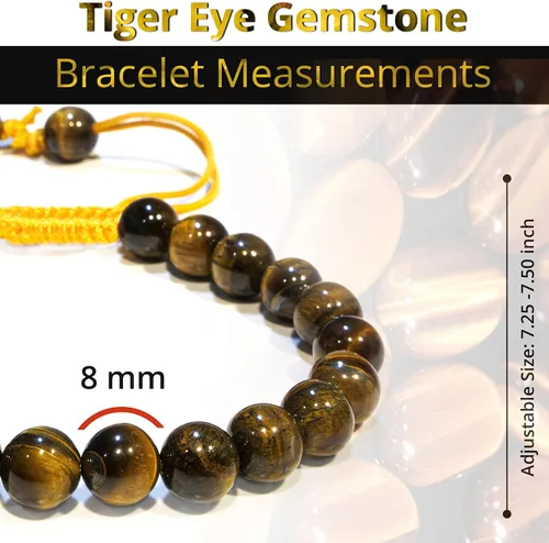 Vista 304 de Adjustable Crystal Bracelet – Gemstone Bead Bracelet with Adjustable Macrame String – Chic Gemstone Bracelet for Men and Women – 8mm Round Healing