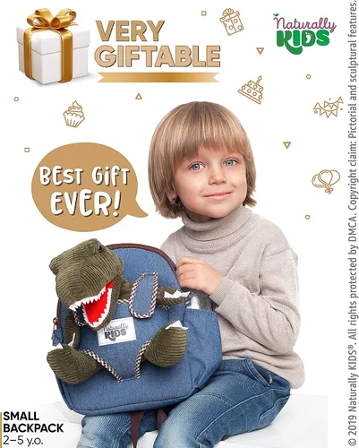 Vista 2 de Naturally KIDS Mochila para niños y niñas con animales de peluche regalos para niños de 3 4 5 6 7 años 02 Pequeño Verde T Rex Viajar