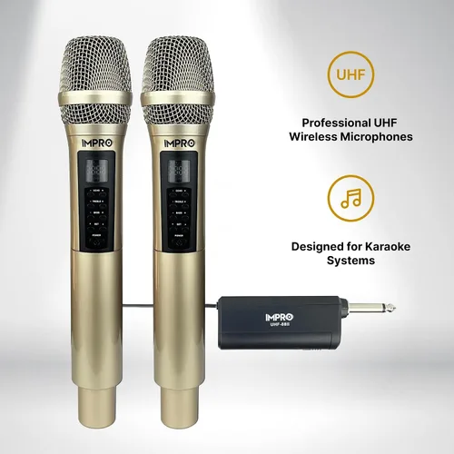 Vista 4 de ImPro UHF-88II Micrófonos inalámbricos UHF profesionales (negro) con potenciador vocal (triple, bajo, eco, control de volumen)
