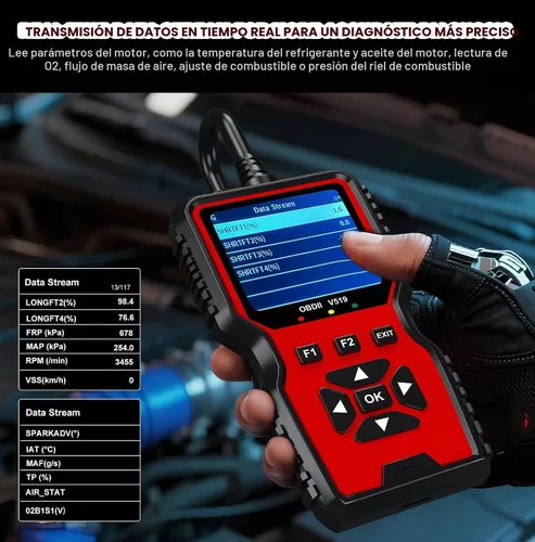 Vista 3 de V519 OBD2 Herramienta de diagnóstico escáner – Vechicle Check Motor Lector de código de luz con probador de voltaje de batería, preparación I/M Rojo