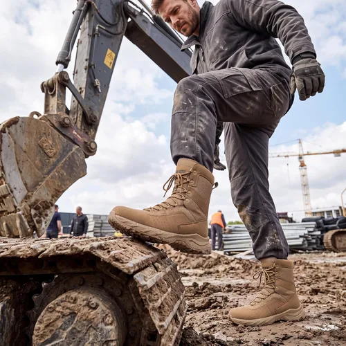 Vista 2 de NINGO Botas de trabajo tácticas militares para hombre, punta suave, 8 Marrón moca