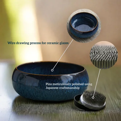 Vista 3 de Water Lotus - Juego de maceta de tazón de compota japonesa con rana floral de 1.8 pulgadas, ideal para Ikebana, arreglo floral y plantación Azul