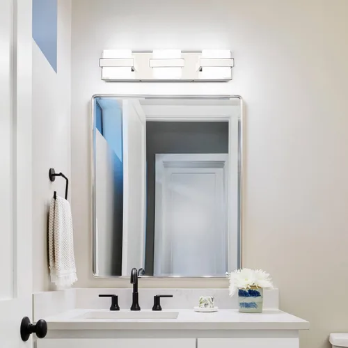 Vista 9 de SOLFART Lámpara de baño cromada de 3 luces, luz de tocador sobre el espejo, lámparas LED modernas, 5 colores de temperatura ajustable moderna