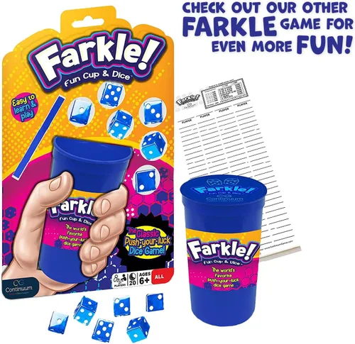 Vista 6 de El juego de dados Farkle Deluxe incluye 36 dados coloridos, 6 cubiletes, bandeja de lanzamiento y hojas de puntuación. El clásico juego de dados