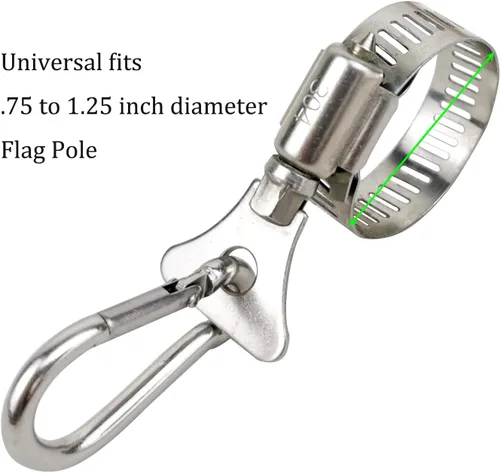 Vista 2 de Buraku Clips de bandera con mosquetón, clips para poste de bandera de acero inoxidable para barco, bicicleta, vehículo, camión, ATV, UTV, casa
