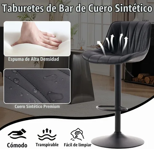 Vista 3 de Kidol & Shellder Juego de 2 taburetes de bar ajustables giratorios de altura de mostrador, modernos tapizados de piel sintética, taburetes de bar