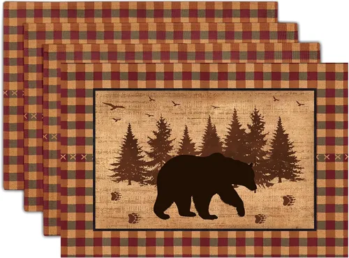 Vista 40 de Juego de 4 manteles individuales de otoño para mesa de comedor, hojas de calabazas de otoño, cosecha de Acción de Gracias, tela lavable
