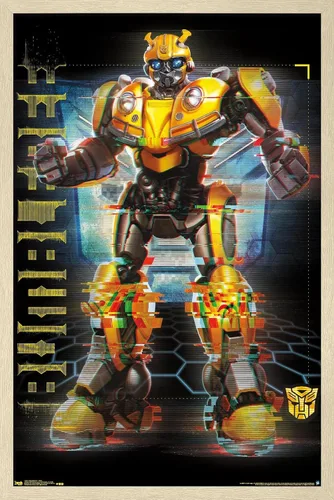Vista 14 de Trends International Hasbro Transformers: Bumblebee - Póster de pared Glitch, 14.725 x 22.375 pulgadas, versión enmarcada de madera de granero