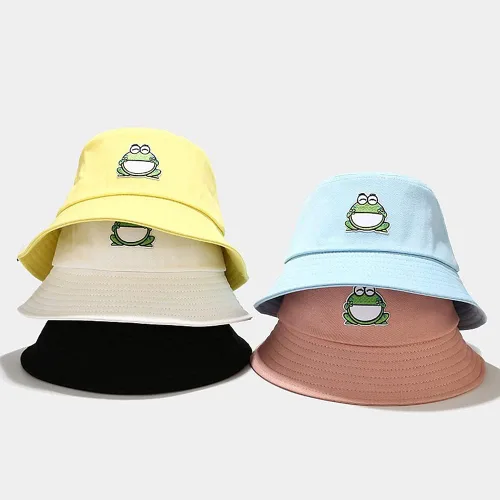 Vista 3 de Unisex bordado rana cubo sombrero lindo moda pescador gorra (blanco), Blanco