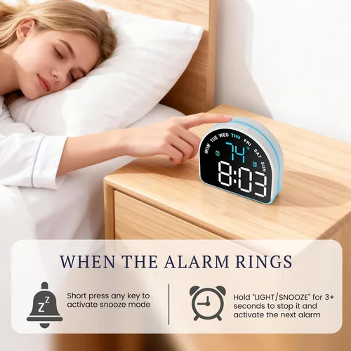 Vista 5 de Reloj despertador para dormir pesado: alarma súper fuerte y luz de despertador suave para adultos, niños, adolescentes Pantalla digital con tiempo