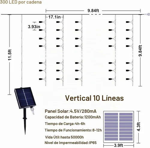 Vista 7 de 300 luces LED solares para cortina, para interiores y exteriores, luces solares de Navidad, para ventana de hadas, impermeables, parpadeantes, 8