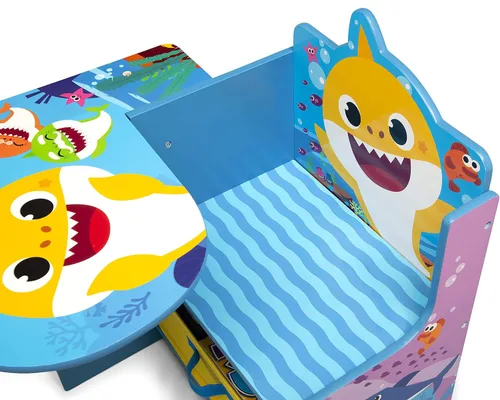 Vista 8 de Escritorio con silla Baby Shark con compartimento de almacenamiento - Ideal para artes y manualidades, hora de merienda, educación en casa, tareas